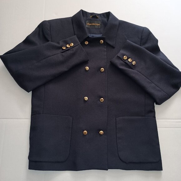 Giorgio Sant Angelo Navy Double Breasted Crop Boxy Wool Blazer Women’s Size 8 - Picture 8 of 15